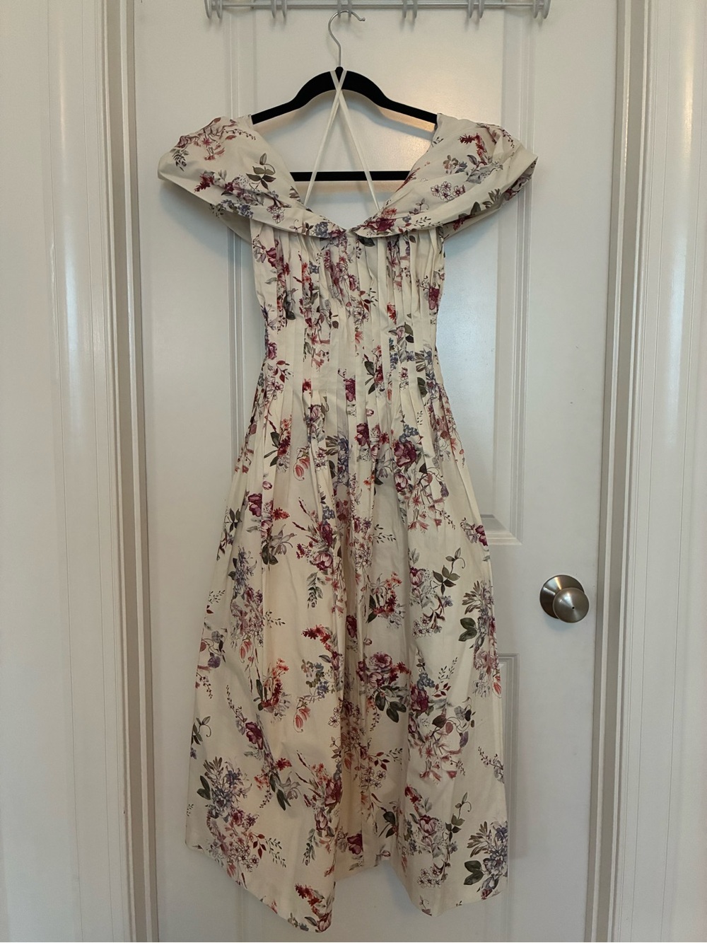 Vintage Antonio Melani Floral Cotton Dress | Off-the-Shoulder | Pintuck Bodice